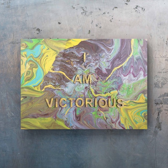 I am Victorious, Original, Acrylic, small size, flowing affirmation 3D Painting. - Picture 1 of 8